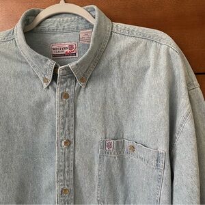 Western Classic Light Wash Denim Shirt XXL Cotton Button Down Pocket Relaxed Fit